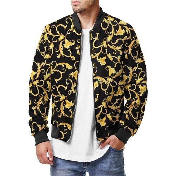 Mens Gold/Black Men Bomber Jacket